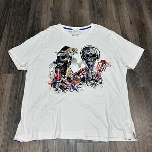 Robert Graham Men's 3XL White Knit Skull Music Multi Art Graphic T Shirt Cotton